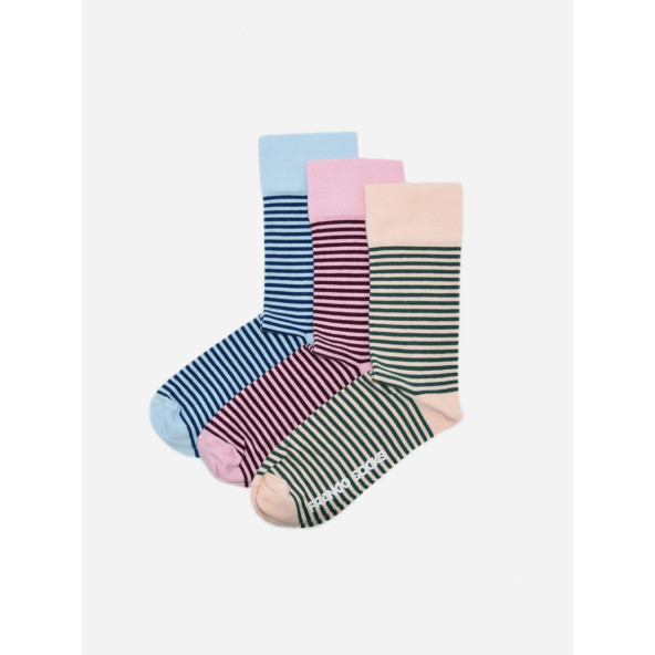 Kolorowe skarpety damskie pastelowe w czarne paski / 3-pak