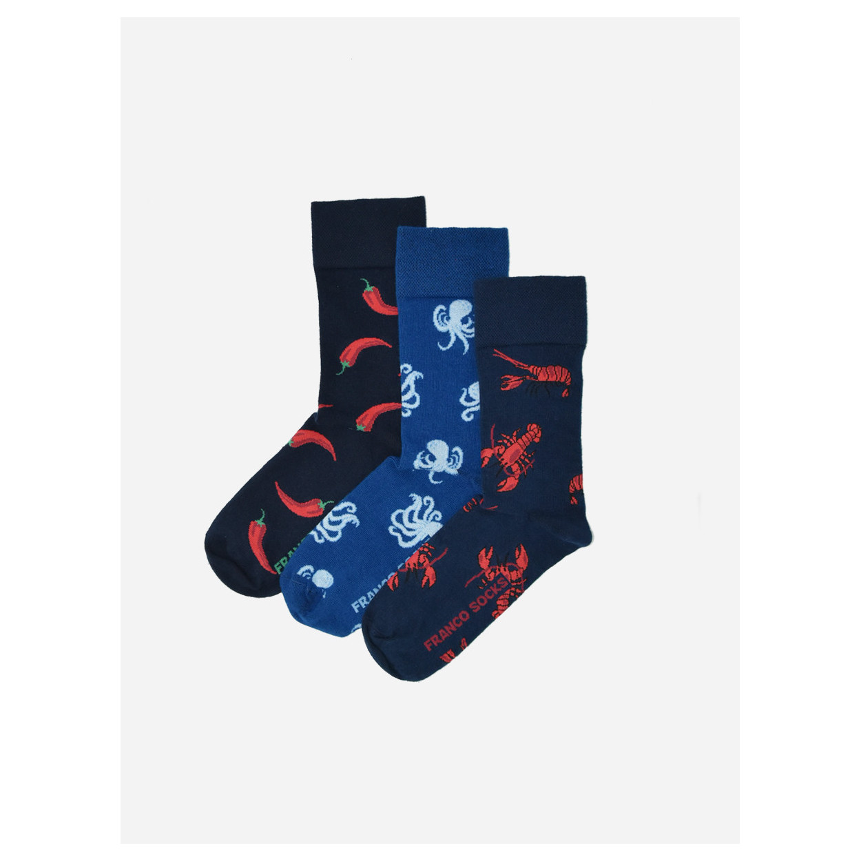 Kolorowe skarpetki chili / ośmiorniczki / homary / 3-pak
